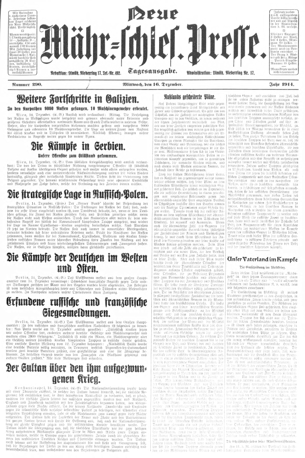 Titelseite einer deutschen Zeitung vom 18. September 1914 mit einem Schwarz-Weiß-Bild eines Mannes im Anzug und Schlips