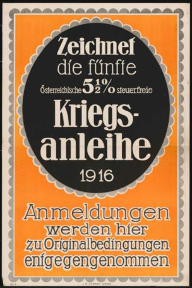 Ein schwarzes und oranges deutsches Plakat aus dem Jahr 1916, das ein Bierfest bewirbt, mit Text.