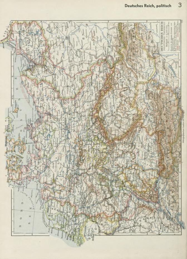 Eine Karte aus dem 19. Jahrhundert, die die politischen Grenzen Deutschlands zeigt, gedruckt auf altem Papier mit Text oben und unten.