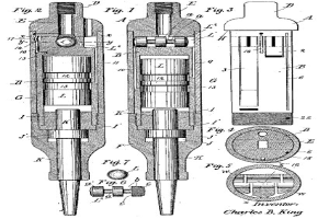Ein detailliertes Bild einer frühen 20. Jahrhundert Vorrichtung mit vielen Teilen, begleitet von beschreibendem Text, der ihre Spezifikationen beschreibt.