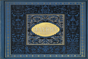 Ein blau-goldenes Buch mit dem Wort "Bayern" auf dem Cover, das mit detailreichen Designs verziert ist.