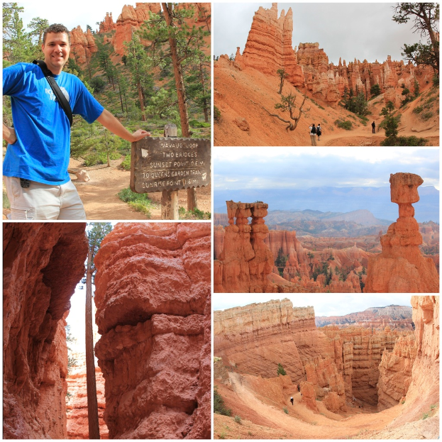 Ein bearbeitetes Foto mit historischen Denkmälern, Bäumen, einer Gruppe von Menschen, einer Tafel, Skulpturen, Felsen und dem Himmel.