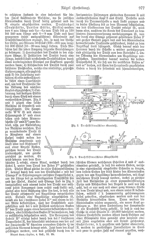 Eine Seite aus einem Buch mit einer Zeichnung einer deutschen Patenturkunde (977,977) in der Mitte und mehreren kleineren Abbildungen desselben Geräts.