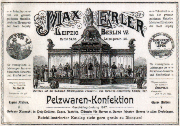 Schwarze und weiße Werbeplakat für Max Erler Leipzig in Berlin, Deutschland, das eine Gruppe von Menschen vor einem Gebäude zeigt, mit Text, der ein Ereignis ankündigt.