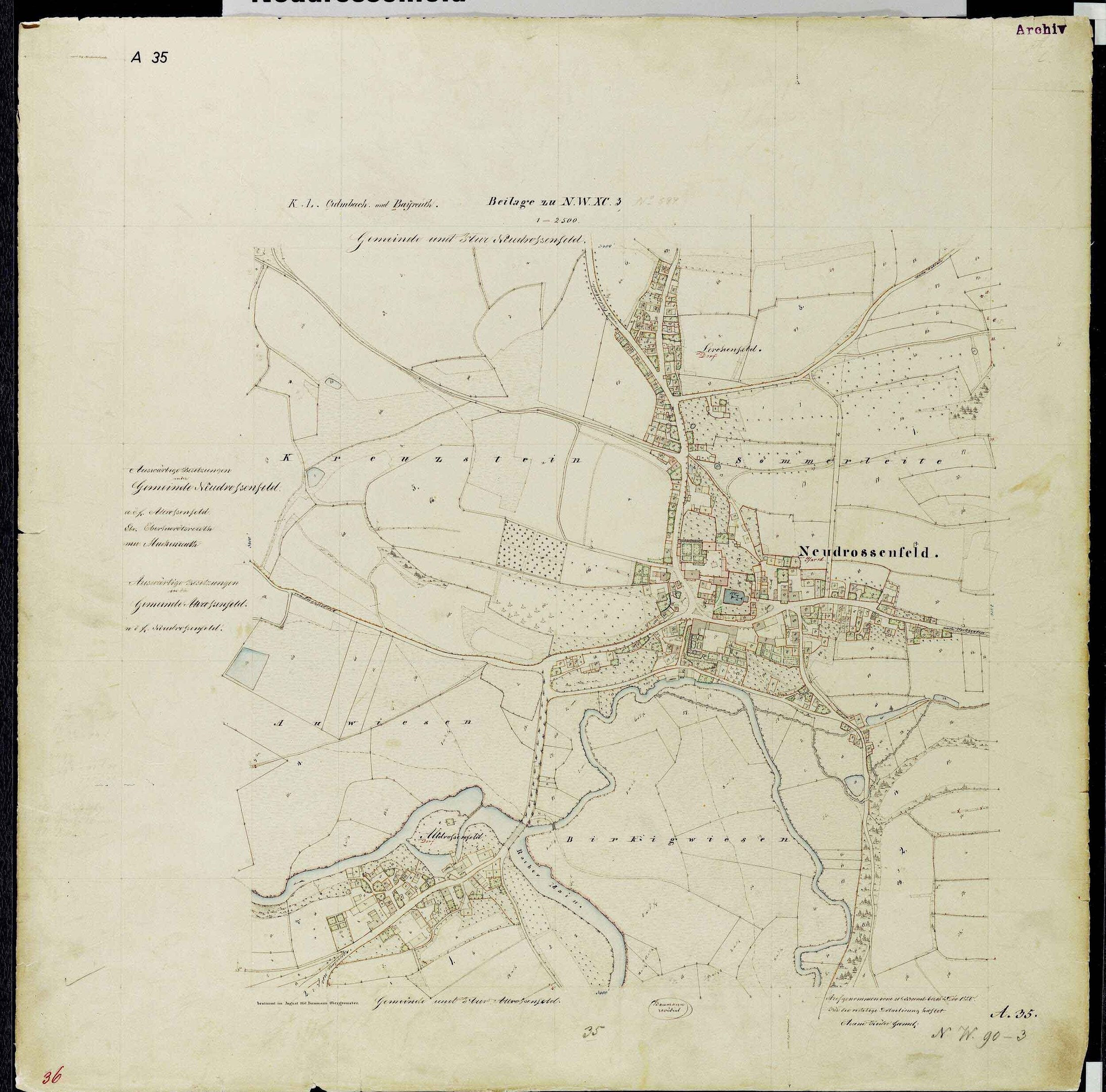 Alte detaillierte Karte von Nürnberg, Deutschland, zeigt Straßen, Gebäude und Sehenswürdigkeiten mit Textanmerkungen.