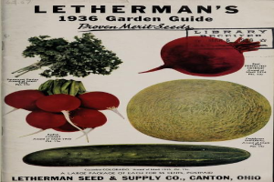Ein Buch mit dem Titel "Lethermans 1936er Gartenneuheiten-Führer" mit Bildern von Gemüse und Text auf dem Cover.