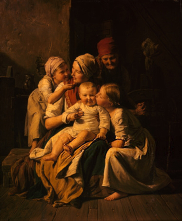 Drei Frauen und zwei Kinder auf einem Foto