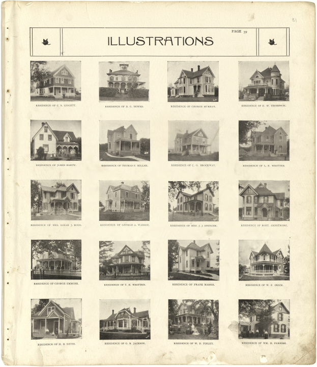 Ein altes Buch mit einer Reihe einzigartig gestalteter und farbiger H%C3%A4user mit beschreibendem Text.