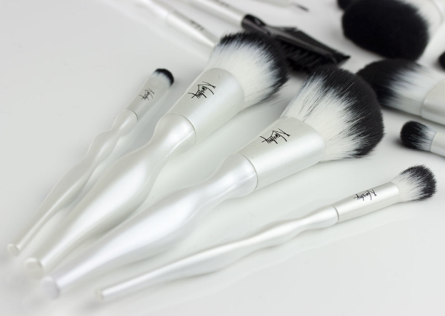 Eine Sammlung von Kosmetikpinseln in verschiedenen Formen und Größen.