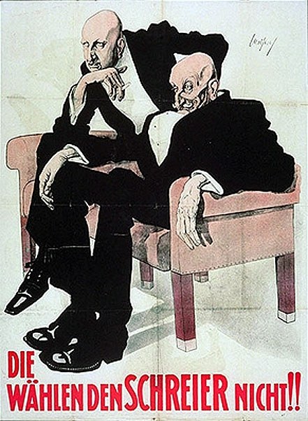 Deutsches Propagandaplakat der NSDAP mit zwei Männern auf einem Sofa und Text.