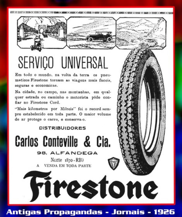 Ein Plakat mit Text, Bildern von Fahrzeugen, einem Reifen, Hügeln und anderen unbestimmten Gegenständen.