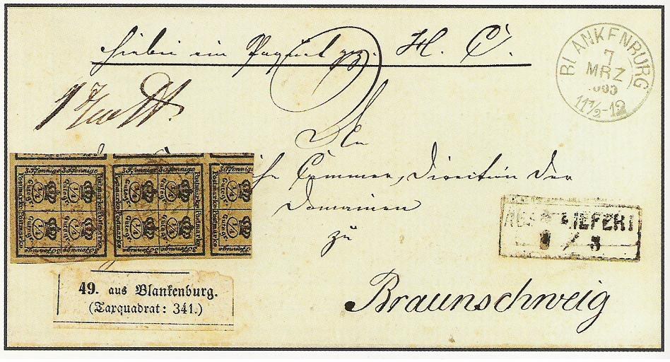 Alte deutsche Postkarte mit einer Marke von 1772-1839, beschriftet mit "Braunschweig" und numeriert mit "1", in sehr gutem Zustand.