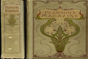 Zwei Bücher mit der Aufschrift "Pearson's Magazine, Vol. VII, January to June, 1899" vor dunklem Hintergrund