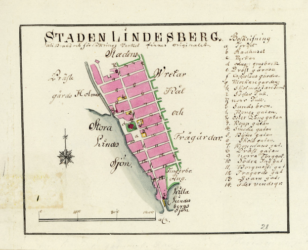 Ein detaillierter Stadtplan von Staden Lindesberg, Deutschland, der Straßen, Gebäude und Sehenswürdigkeiten zeigt.