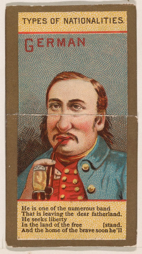 Ein Plakat eines Mannes in militärischer Uniform, der ein Bierglas hält, mit der Aufschrift "deutsch".