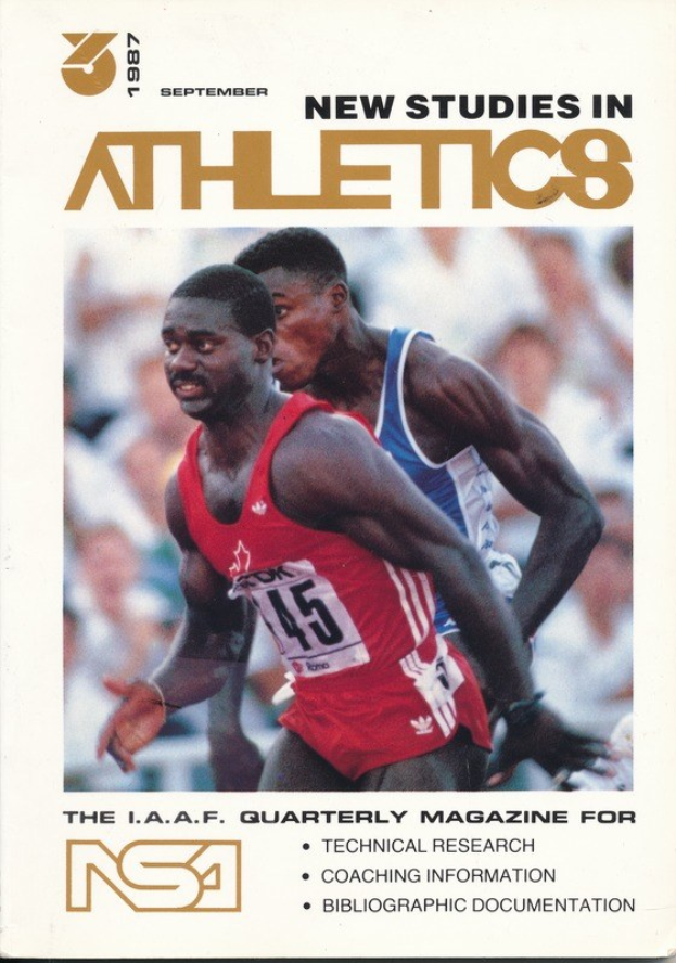 Buchumschlag mit dem Titel "Neue Studien im Leichtathletik September 1987" mit zwei Personen.