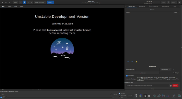 Screenshot eines Computerbildschirms, der "instabile Entwicklungsversion" in fetter weißer Schrift auf schwarzem Hintergrund anzeigt, mit "unaufhaltsamer Entwicklung" in hellblau hervorgehoben, zusammen mit Symbolen wie einer Suchleiste, Dropdown-Menü und Fortschrittsbalken.