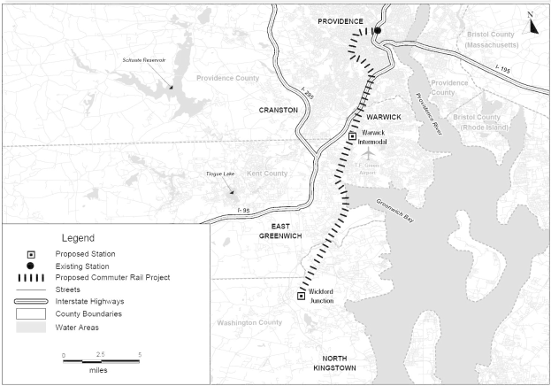 Eine Schwarz-Weiß-Karte einer Stadt mit einem Fluss, beschriftet mit 'Vorgeschlagenes S-Bahn-Projekt' auf der linken Seite, die Straßen, Autobahnen und andere Stadtmerkmale zeigt.